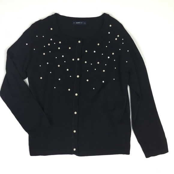 Zara Sweaters - Zara Knit Black Cardigan with Pearls